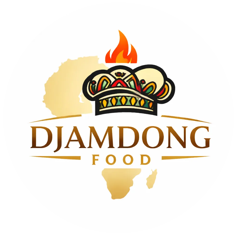 Logo DJAMDONG FOOD | DJAMDONG FOOD Logo de DJAMDONG FOOD avec carte d'Afrique et toque.